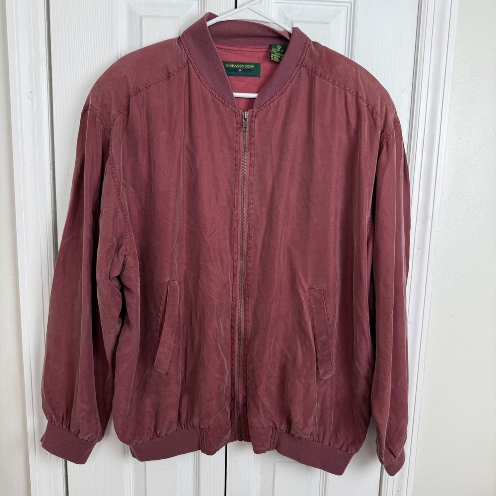 Embassy Row Silk Bomber Jacket M Burgundy Vintage Minimalist Quiet Luxury